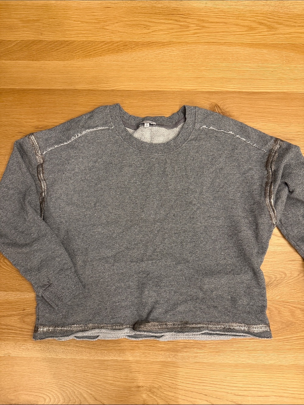 Splendid Heather Gray Distressed Crewneck Cropped Sweatshirt